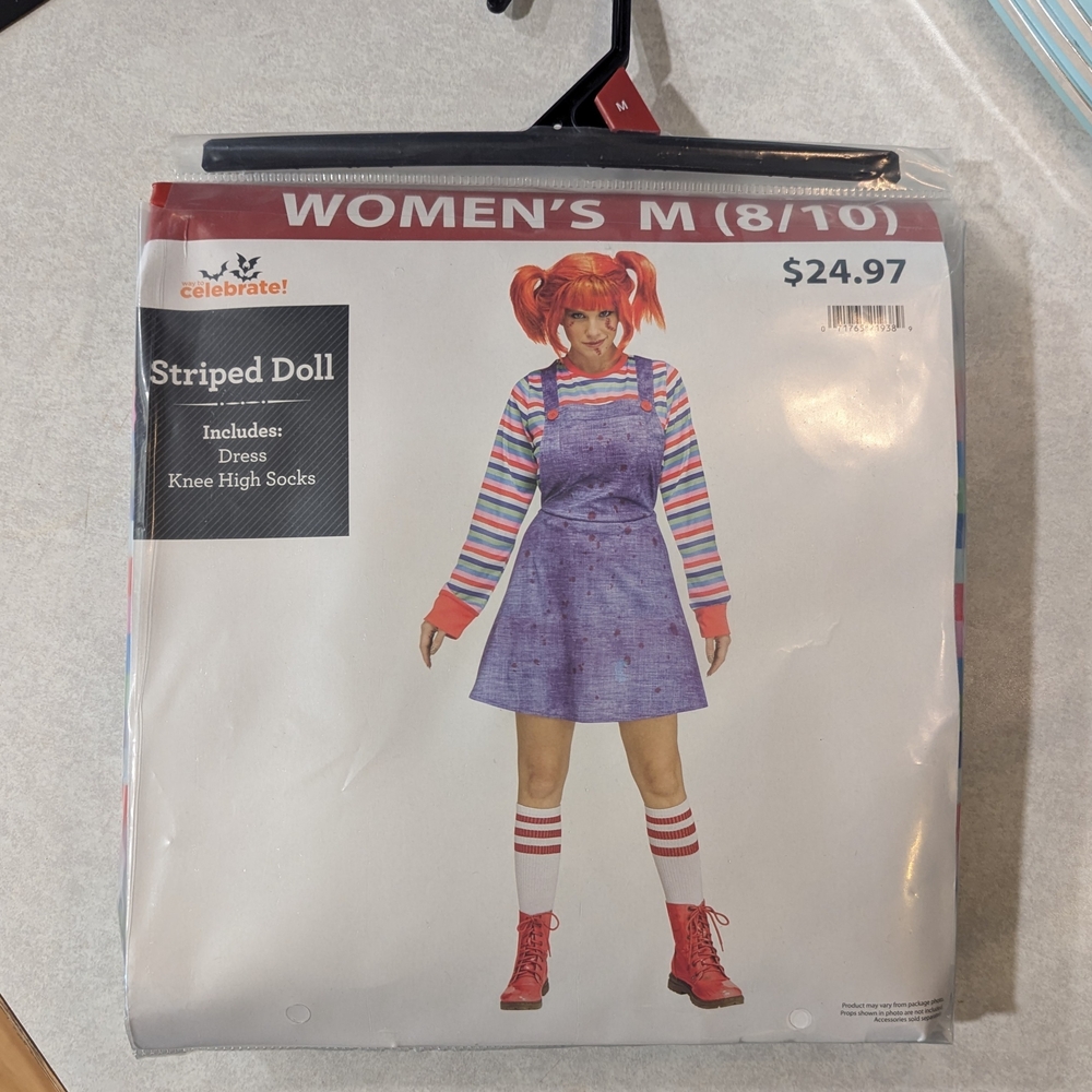 Striped Doll Costume with Dress and Socks
